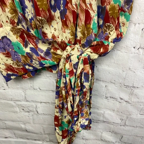 DROOPY & BROWNS Vintage 80s rare floral tie side blouse top one size 12-16 - Picture 5 of 6